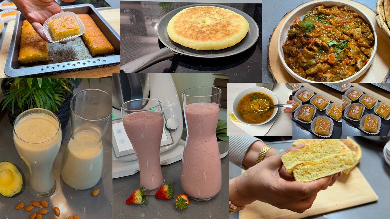 🌙Recettes Pour Ramadan / basbousa /pain Matlou3/soupea la  semoule d’orge/smouthie/kebda mchermla 🌙