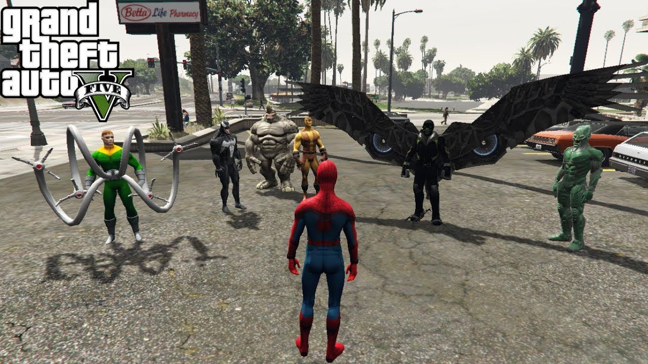 Spider Man Vs Sinister Six Epic Battle Gta 5 Youtube