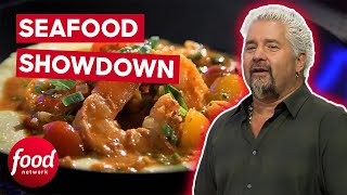 Guy Fieri Challenges Chefs To Make Dishes With Specific Letters Only! | Guy's Grocery Games