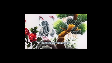Tranh thêu tùng hạc hoa mẫu đơn - tranh tùng hạc mẫu đơn - hoa mẫu đơn
