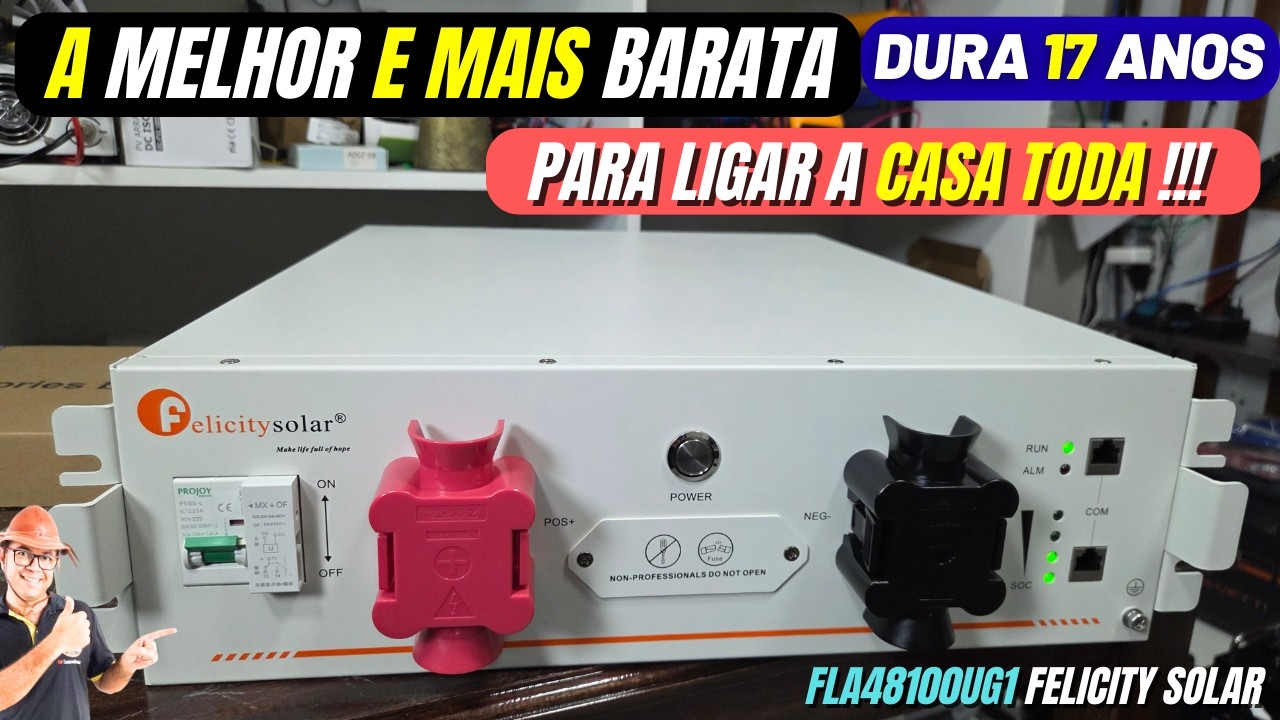 NOVA Bateria 🔋LIFEPO4 51,2V 100AH  que liga a CASA TODA na energia solar off grid FLA48100UG1
