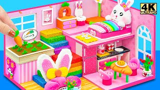 How To Make Pink Bunny House with Cutest Bed from Polymer Clay, Cardboard ❤️ DIY Miniature House