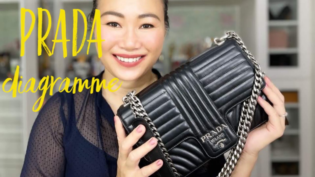 PRADA DIAGRAMME shoulder bag | 2yrs Review | Whats in my bag - YouTube