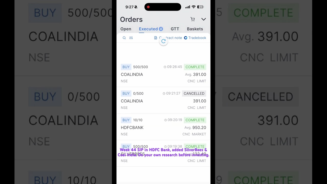 Week 44 SIP in HDFC Bank, added SilverBees & Coal India. Do your own research before investing.