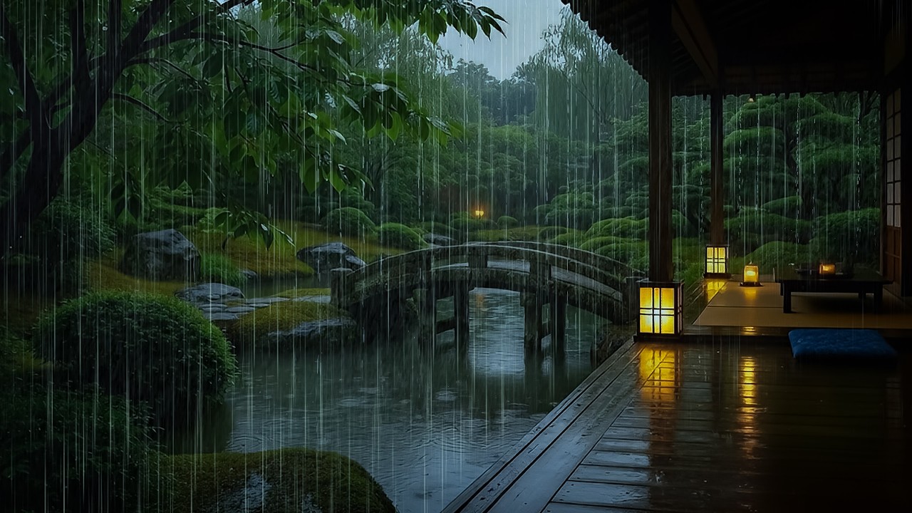 Relaxing Rain Forest to Deep Sleep | Gentle Rain on Cabin Porch by Forest Lake to Reduce Stress