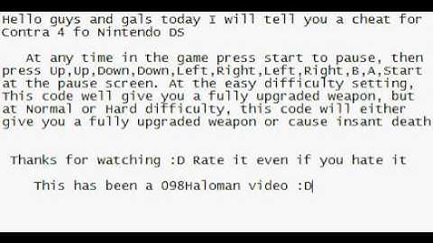 A cheat for Contra 4 for Nintendo DS