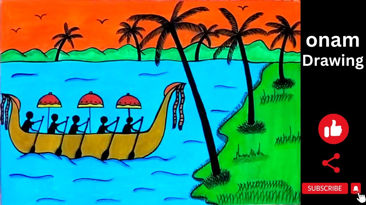 Kerala Boat Race Drawing Easy