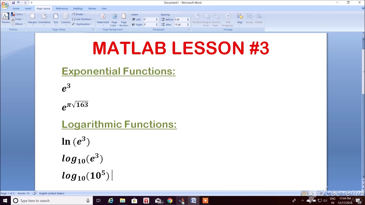 Matlab ln. E in matlab