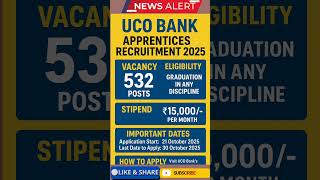 UCO Bank Apprentice 2025 🔥 532 Vacancy OUT! Apply Online Now | ₹15,000 Stipend 💰 | #ucobank #shorts