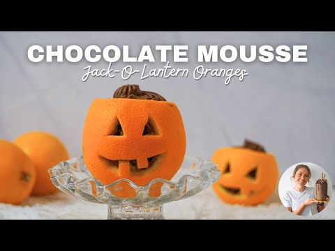 Chocolate Orange Mousse in Jack-O-Lantern Oranges The Cutest Halloween Dessert Recipe!