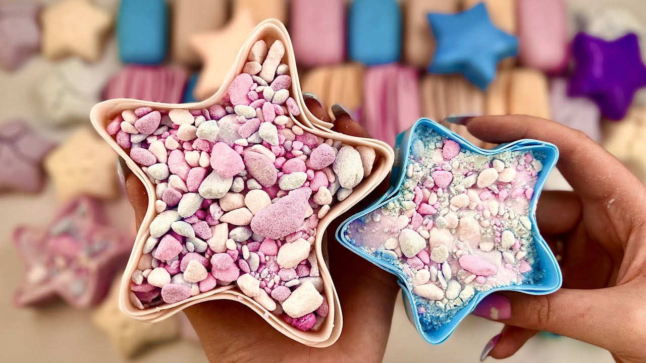 ASMR Oddly Satisfying clay cracking stars ⭐️ Baking soda ⭐️ Crushing soap boxes with starch ⭐️⭐️⭐️