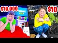 $10,000 vs $10 CAR SLEEPOVER CHALLENGE with LITTLE BROTHER!