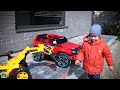 Funny Tema ride on Sportbike Tractor Pretend Play with toys Power Wheels cars video for kids