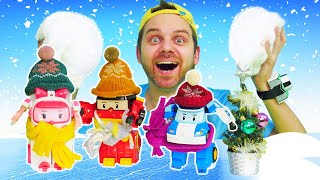 Игры на Новый Год  Видео для мальчиков онлайн машинки трансформеры поли робокар  снег и ёлка
