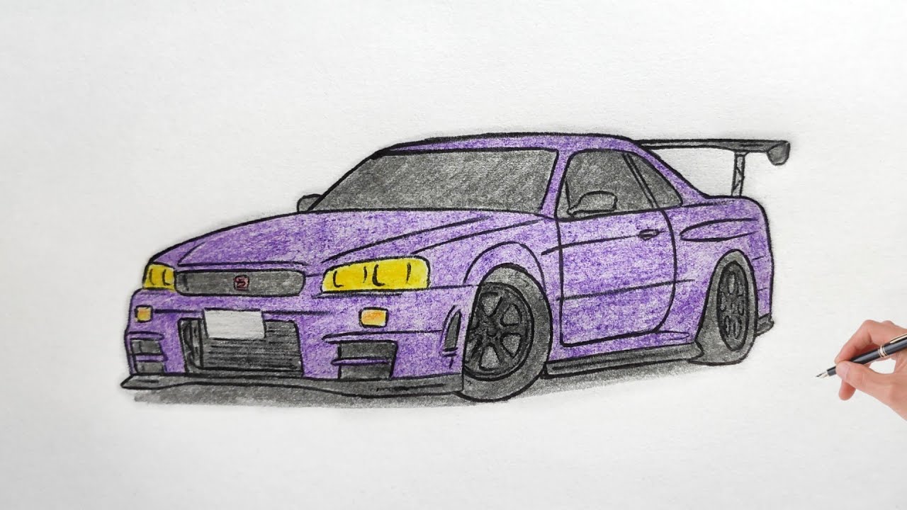 How To Draw A Nissan Skyline Gtr R34 02 Drawing A 3d Car Coloring Nissan Gt R R 34 Nismo 1998 Youtube