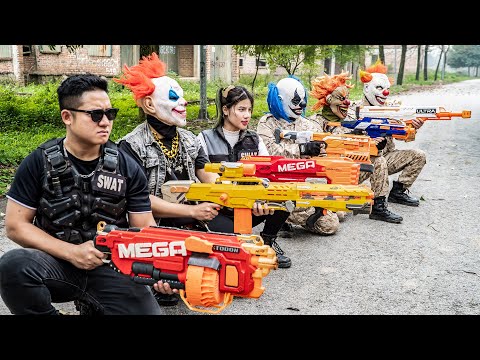 LTT Films : Couple warriors Silver Flash Nerf Guns Fight Criminal Group Mr Tiger Evil Mask