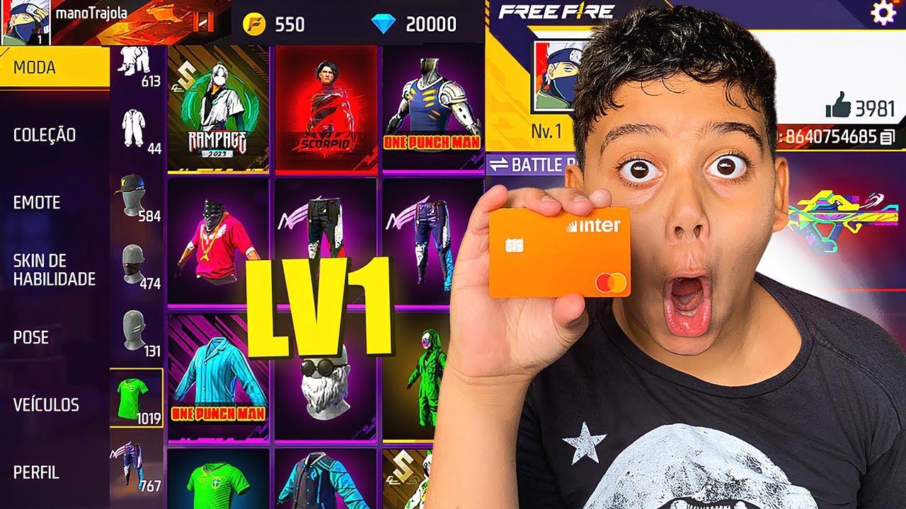 GASTEI 20.000 MIL DIAMANTES na CONTA LEVEL 1 MAIS GEMADA do BRASIL! 🇧🇷 FREE FIRE