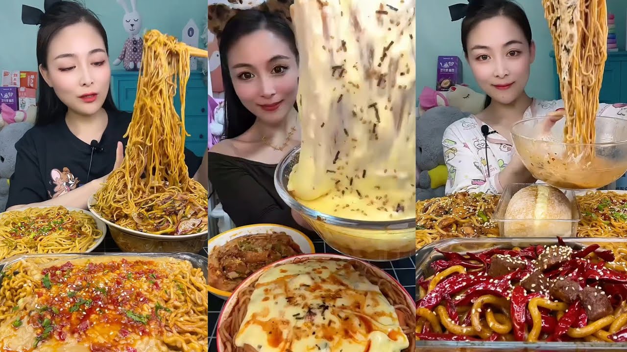 Mukbang : Eating Spicy Noodles 🍜🍜 fire Noodles 🍜 with Hotdogs 😋#mukbang #noodles #pasta #cooking 