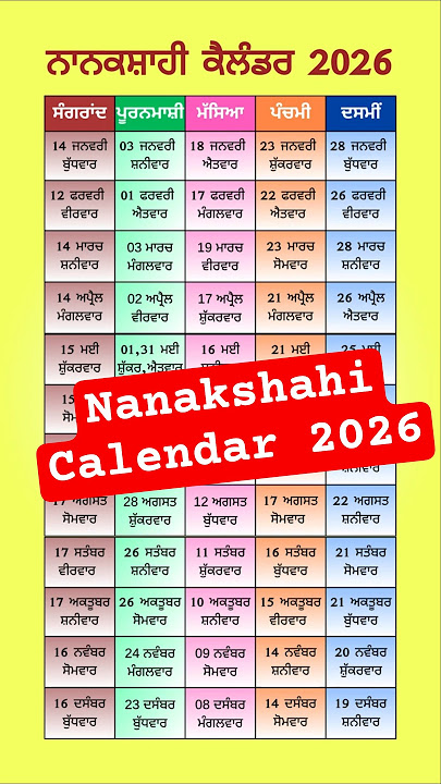 Nanakshahi Calendar 2026 | Sikh Calendar 2026 - Sangrand, Masya & Panchami Dates