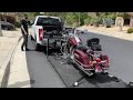 2008 Harley Davidson Road King Getting Picked Up For Service By Hydraulic Bed LIft.