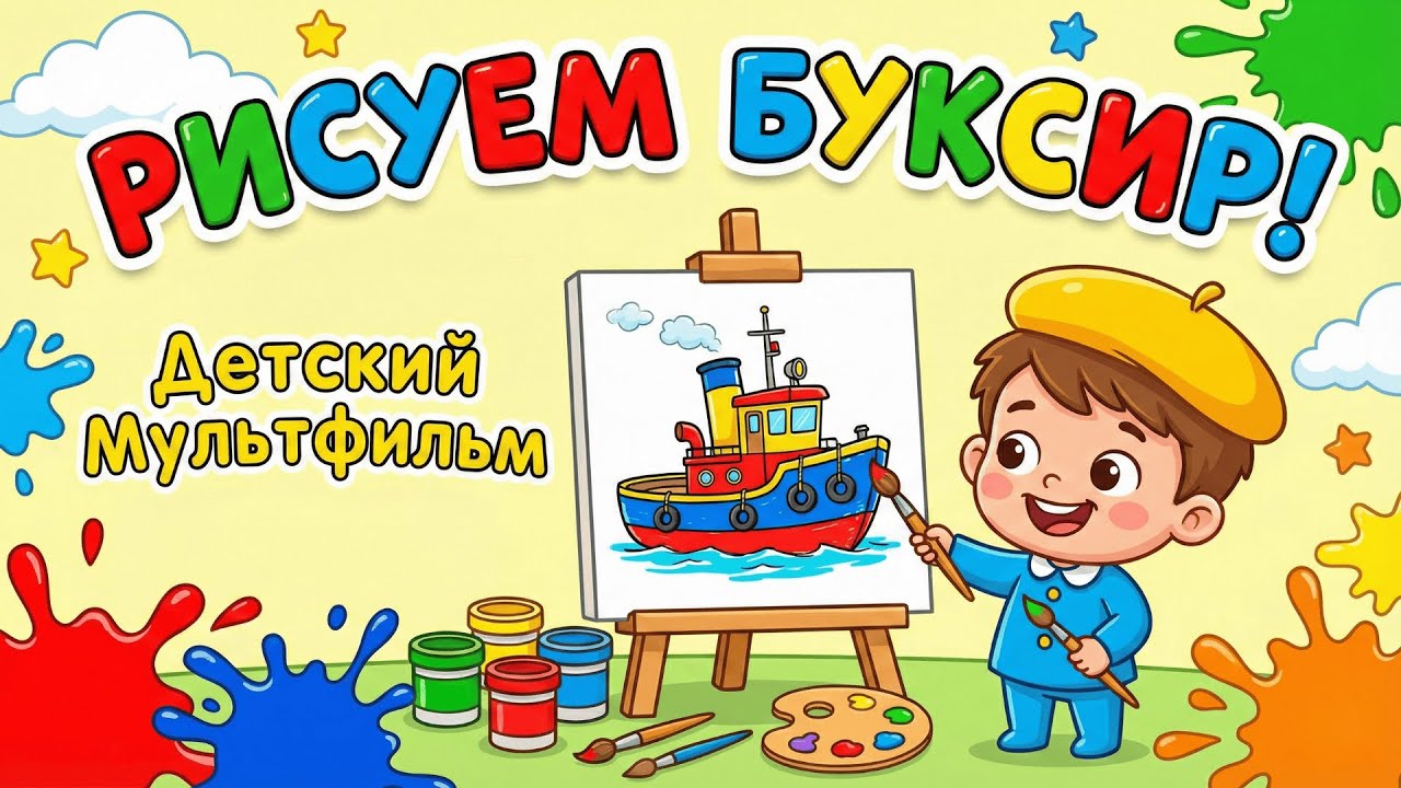 Маленькие художники Рисуем буксир   Детский образовательный мультфильм
