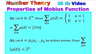Properties of Mobius Function (μ-Function) in Hindi | Number Theory | BSc Maths | Important Theorems