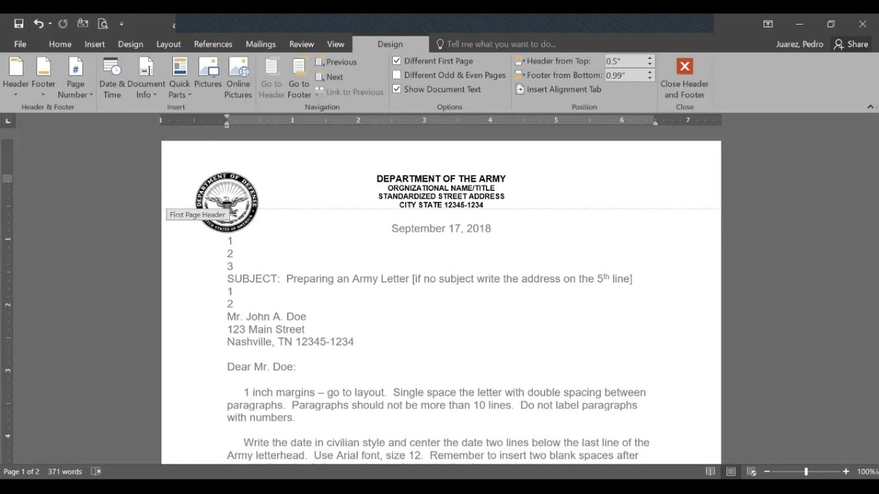 Writing an Army Letter IAW AR 24-24 For Army Memorandum Template Word