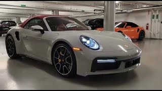 Porsche 911 Turbo S Cabriolet 2024 in Chalk Cabriolet Red Roof with Bordeaux Red Leather Interior