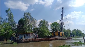 Sáng cạp đất. xáng dây di chuyển vét lòng sông trên sông cái 09 - thủy miền tây