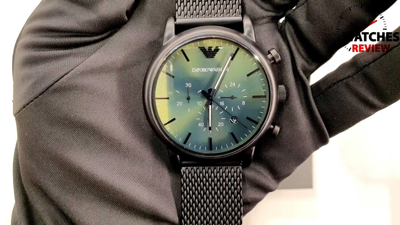 unboxing emporio armani (ar11470) green sunray and black stainless steel  mesh bracele - YouTube