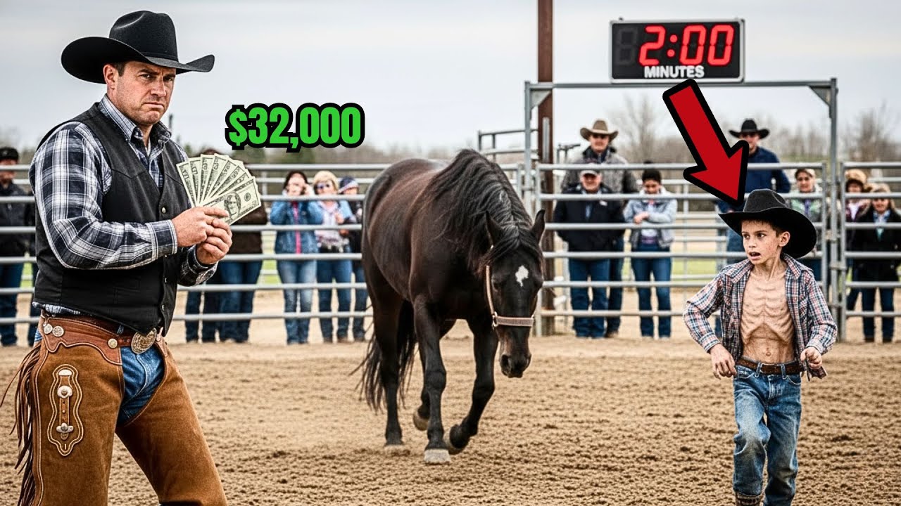 Patrón Del Rancho Ofrece $32,000 Si Su Caballo No Te Derriba En 2 Min... Niño Desnutrido Acepta Y...