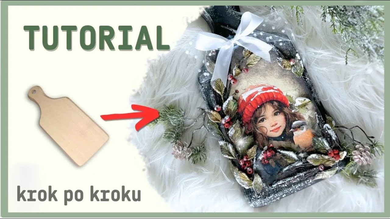 Decoupage jesienna, nostalgiczna deska z portretem. Listki 3D. TUTORIAL No. 1042