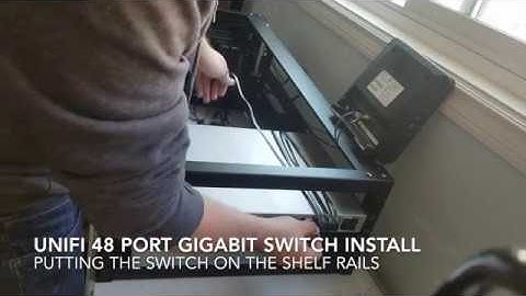 Install Unifi 48 Port PoE Switch hardware into a server rack enclosure.