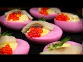 Закуска из розовых фаршированных яиц | Новогодние закуски на праздничный стол