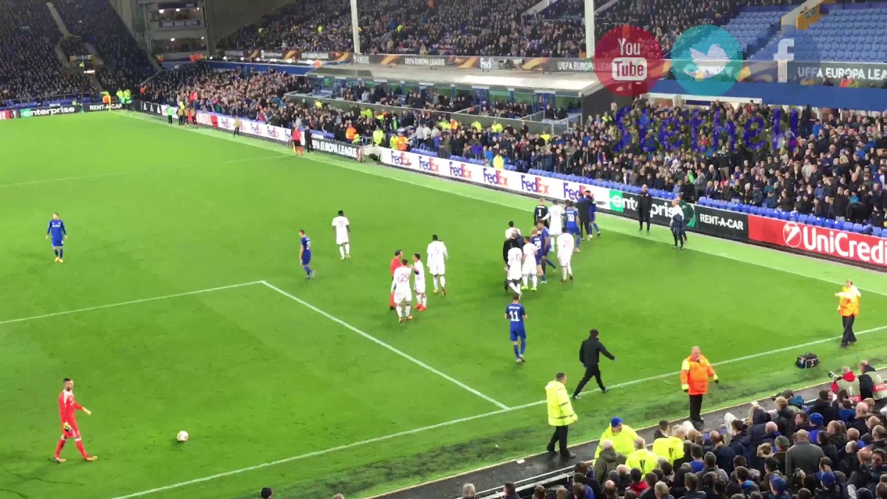 Ashley Williams Shows Everton Don’t Let Lyon Players Push Him about. Fight.