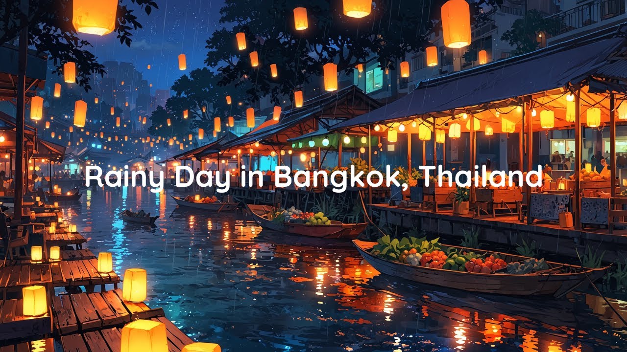 Bangkok Floating Market Rain | LoFi Beats & Night Ambience For Sleeping🌧️🏮