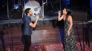 lea michele and darren criss chatting singing suddenly seymour in columbus