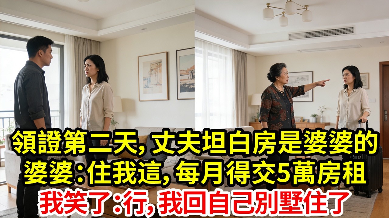 領證第二天，丈夫坦白房是婆婆的 婆婆理直氣壯：住我房每月交5萬房租 我笑了：行，我回自己別墅住了#為人處世#生活經驗#情感#人生感悟 #故事頻道