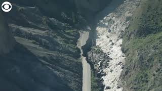 Aerials show damage caused by flooding in Yellowstone National Park and nearby areas