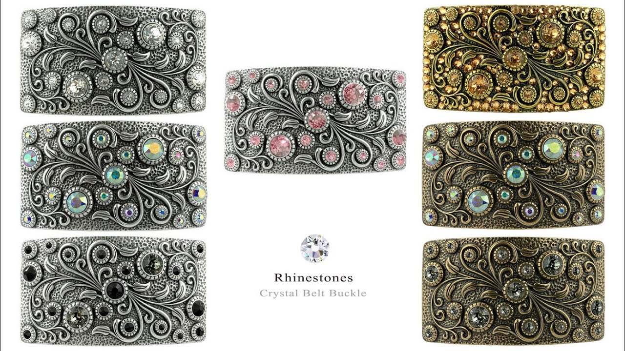 Oval Floral Engraved Rhinestone Belt Buckle with Swarovski Crystals Belt Buckle / Rose Gold Swarovski Crystals main image 3