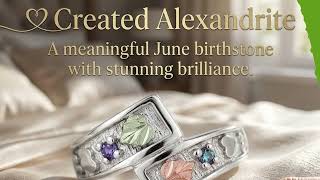 June Birthstone Alexandrite Bypass Ring | Sterling Silver Black Hills Gold Leaves