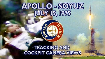 APOLLO-SOYUZ: Cockpit & Tracking Launch Camera Views (1975/7/15) Saturn IB, Slayton, Brand, Stafford