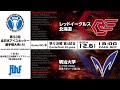 ライブ配信 ｜第92回全日本アイスホッケー選手権大会(A)｜GameNO.⑧ 準々決勝 第4試合 レッドイーグルス北海道 vs 明治大学 18:20 face Off