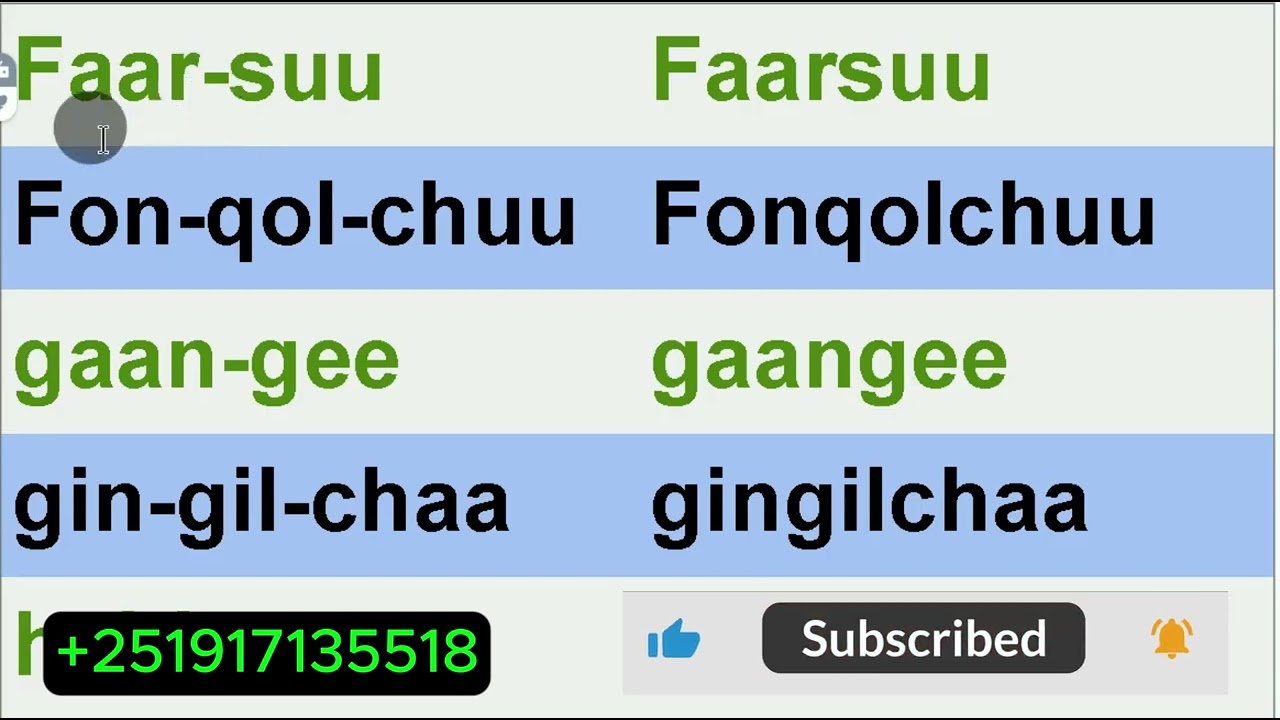 Jechoota dheeraa fi Irrabutaa || Long words and blend sound in Afan Oromoo