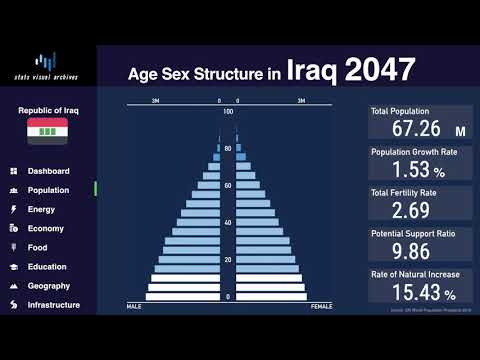 Ирак - изменение пирамиды населения и демография (1950-2100)