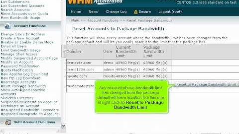How to reset an account to its package