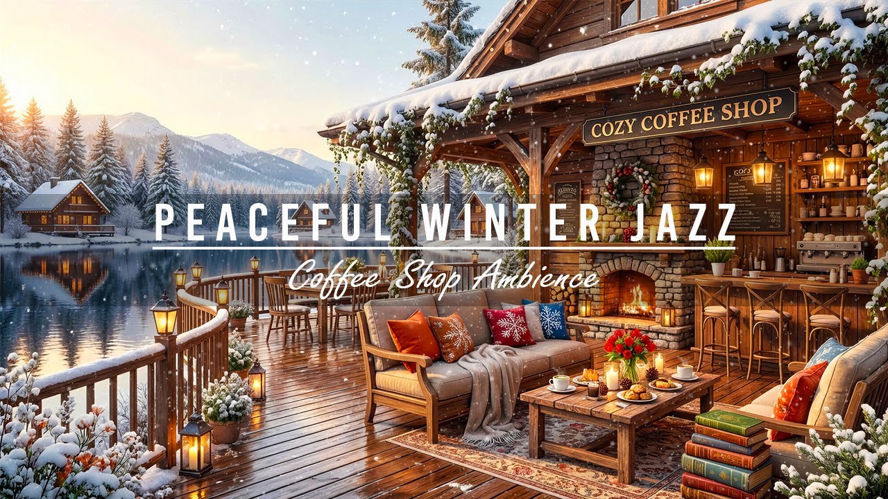 Peaceful Winter Day at Cozy Coffee Shop Ambience ❄Smooth January Jazz Music & Falling Snow to Unwind