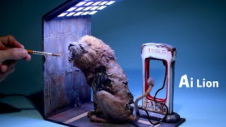 How To Make AI Lion Charging at a Tesla charging station Diorama/Clay/The Creator