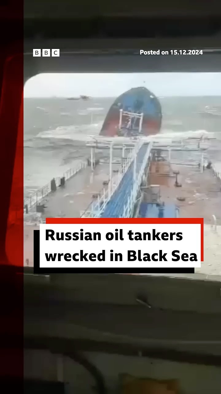 Two Russia tankers have been heavily damaged triggering an oil spill. #Shorts #BBCNews