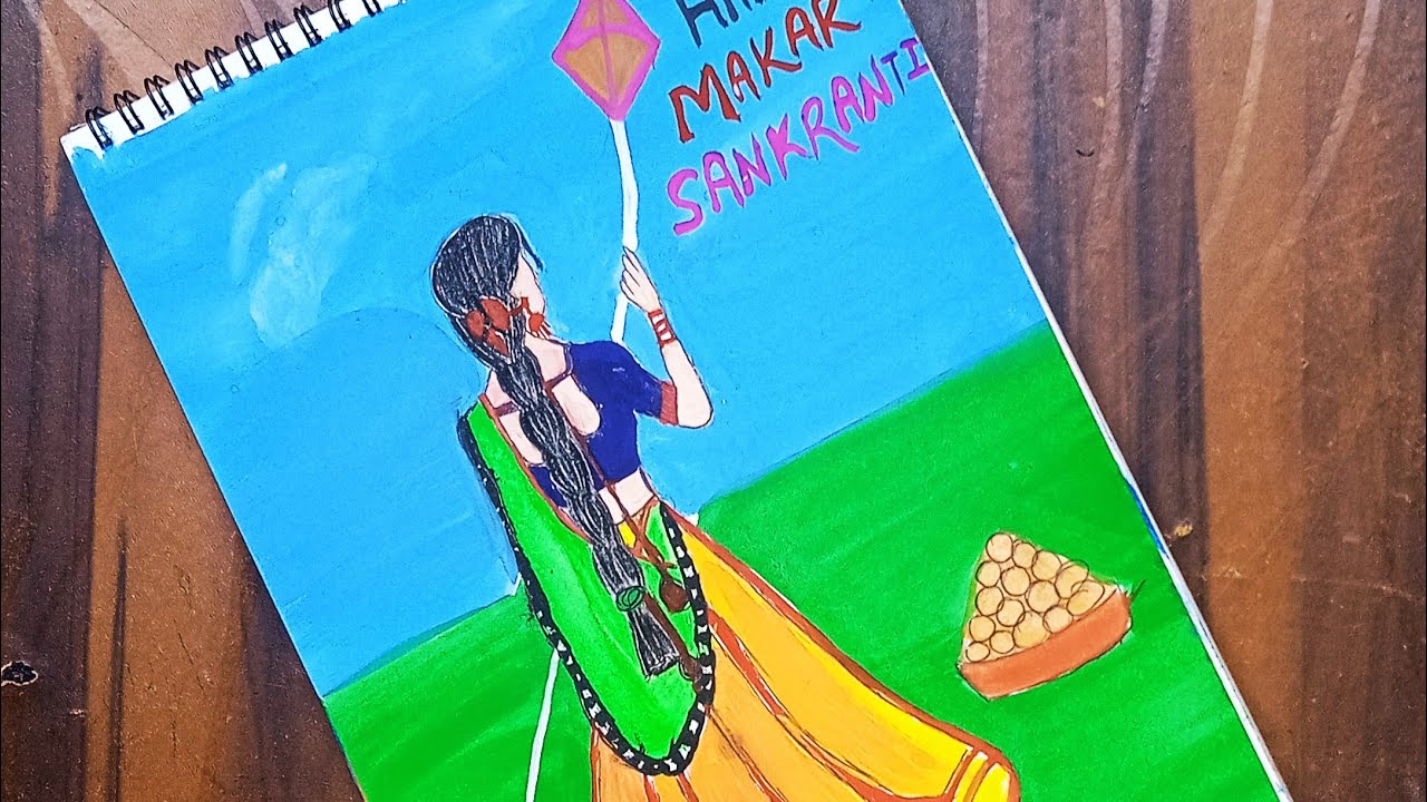 How To Draw Fly The Kite In  The Makar Sankranti? Makar Sankranti Me Patang Udati Hui Ladki Kaise B?